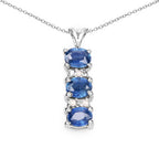 0.64 Carat Genuine Blue Sapphire and White Diamond .925 Sterling Silver Pendant