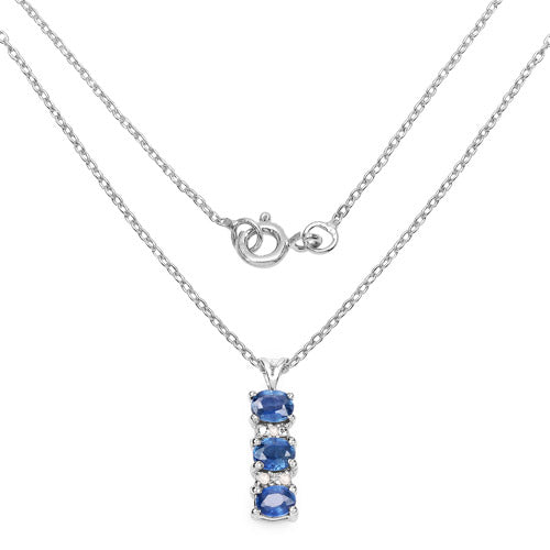 0.64 Carat Genuine Blue Sapphire and White Diamond .925 Sterling Silver Pendant