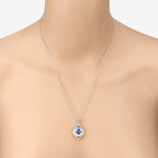 3.82 Carat Genuine Aquamarine and White Diamond 14K White Gold Pendant