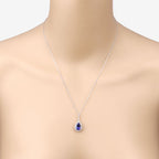 3.05 Carat Genuine Tanzanite and White Diamond 14K White Gold Pendant