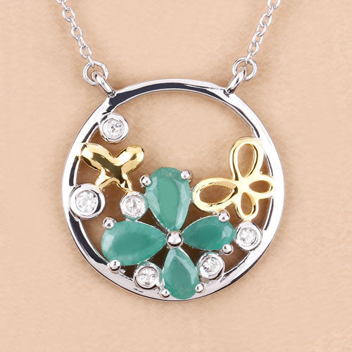 1.35 Carat Genuine Emerald and White Topaz .925 Sterling Silver Pendant