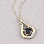 1.24 Carat Genuine Blue Sapphire and White Diamond 10K Yellow Gold Pendant