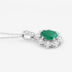 0.79 Carat Genuine Zambian Emerald and White Diamond 10K White Gold Pendant