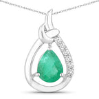 1.18 Carat Genuine Zambian Emerald and White Diamond 10K White Gold Pendant