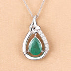1.18 Carat Genuine Zambian Emerald and White Diamond 10K White Gold Pendant