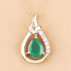 1.18 Carat Genuine Zambian Emerald and White Diamond 10K Yellow Gold Pendant