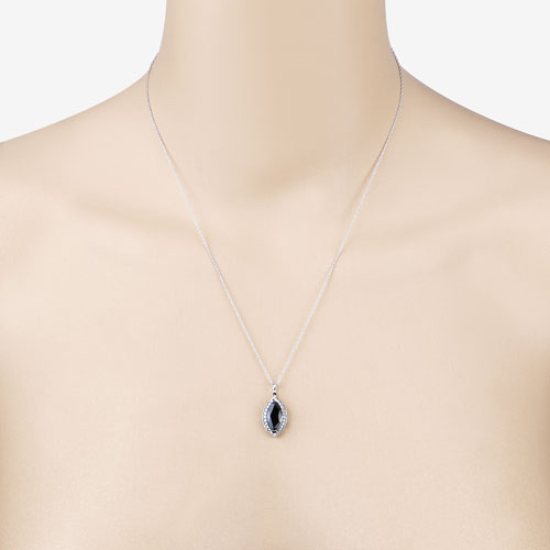 2.29 Carat Genuine Blue Sapphire and White Diamond 10K White Gold Pendant