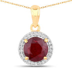 1.49 Carat Genuine Ruby and White Diamond 14K Yellow Gold Pendant