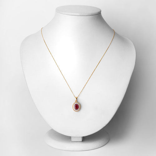 1.55 Carat Genuine Ruby and White Diamond 14K Yellow Gold Pendant