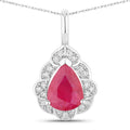 1.29 Carat Genuine Ruby and White Diamond 14K White Gold Pendant