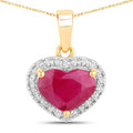 2.08 Carat Genuine Ruby and White Diamond 14K Yellow Gold Pendant
