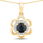 0.94 Carat Genuine Blue Sapphire and White Diamond 14K Yellow Gold Pendant