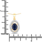 1.71 Carat Genuine Blue Sapphire and White Diamond 14K Yellow Gold Pendant