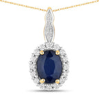 1.79 Carat Genuine Blue Sapphire and White Diamond 14K Yellow Gold Pendant
