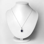 3.38 Carat Genuine Blue Sapphire and White Diamond 14K White Gold Pendant