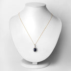 3.38 Carat Genuine Blue Sapphire and White Diamond 14K Yellow Gold Pendant