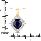 6.44 Carat Genuine Blue Sapphire and White Diamond 14K Yellow Gold Pendant