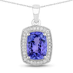 3.01 Carat Genuine Tanzanite and White Diamond 14K White Gold Pendant