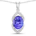 3.34 Carat Genuine Tanzanite and White Diamond 14K White Gold Pendant