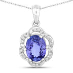 3.11 Carat Genuine Tanzanite and White Diamond 14K White Gold Pendant