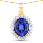 4.68 Carat Genuine Tanzanite and White Diamond 14K Yellow Gold Pendant