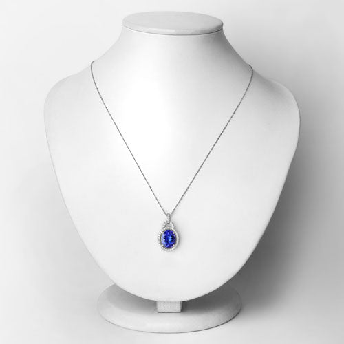 4.06 Carat Genuine Tanzanite and White Diamond 14K White Gold Pendant