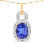 2.23 Carat Genuine Tanzanite and White Diamond 14K Yellow Gold Pendant