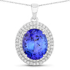 3.90 Carat Genuine Tanzanite and White Diamond 14K White Gold Pendant