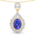 4.40 Carat Genuine Tanzanite and White Diamond 14K Yellow Gold Pendant