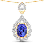 4.40 Carat Genuine Tanzanite and White Diamond 14K Yellow Gold Pendant