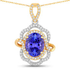 4.61 Carat Genuine Tanzanite and White Diamond 14K White Gold (Two-Tone) Pendant