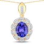 4.13 Carat Genuine Tanzanite and White Diamond 14K Yellow Gold Pendant