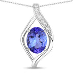 1.73 Carat Genuine Tanzanite and White Diamond 14K White Gold Pendant