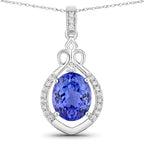 3.02 Carat Genuine Tanzanite and White Diamond 14K White Gold Pendant