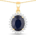 4.63 Carat Genuine Blue Sapphire and White Diamond 14K Yellow Gold Pendant