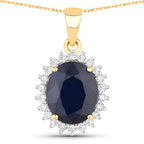 4.63 Carat Genuine Blue Sapphire and White Diamond 14K Yellow Gold Pendant