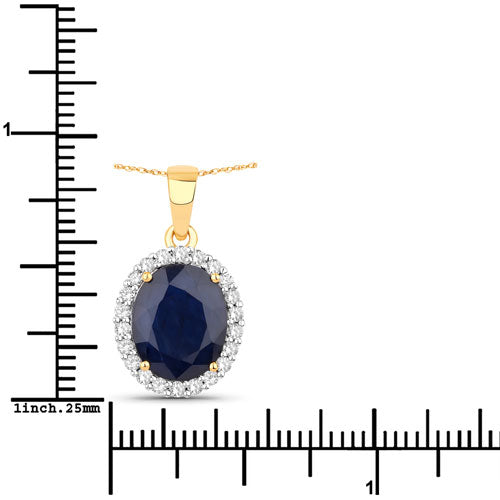 4.63 Carat Genuine Blue Sapphire and White Diamond 14K Yellow Gold Pendant