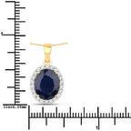 4.63 Carat Genuine Blue Sapphire and White Diamond 14K Yellow Gold Pendant