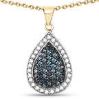 14K Yellow Gold Plated 0.81 Carat Genuine Blue Diamond and White Diamond .925 Sterling Silver Pendant