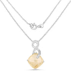 8.81 Carat Genuine Golden Rutile and White Diamond .925 Sterling Silver Pendant