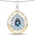 18K Yellow Gold Plated 4.44 Carat Genuine London Blue Topaz and Blue Topaz .925 Sterling Silver Pendant