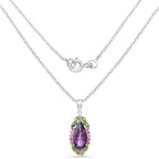 6.22 Carat Genuine Amethyst, Chrome Diopside and Rhodolite .925 Sterling Silver Pendant