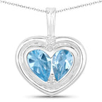 2.66 Carat Genuine Blue Topaz and White Topaz .925 Sterling Silver Pendant