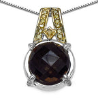 3.16 Carat Genuine Smoky Quartz, Yellow Diamond & White Diamond .925 Sterling Silver Pendant