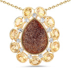 14K Yellow Gold Plated 5.14 Carat Genuine Red Druzy and Citrine .925 Sterling Silver Pendant