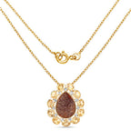 14K Yellow Gold Plated 5.14 Carat Genuine Red Druzy and Citrine .925 Sterling Silver Pendant