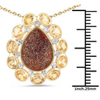 14K Yellow Gold Plated 5.14 Carat Genuine Red Druzy and Citrine .925 Sterling Silver Pendant