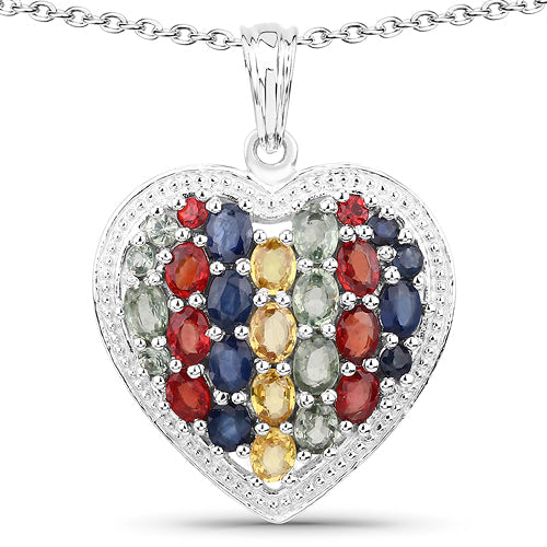 4.40 Carat Genuine Multi-Stone .925 Sterling Silver Pendant