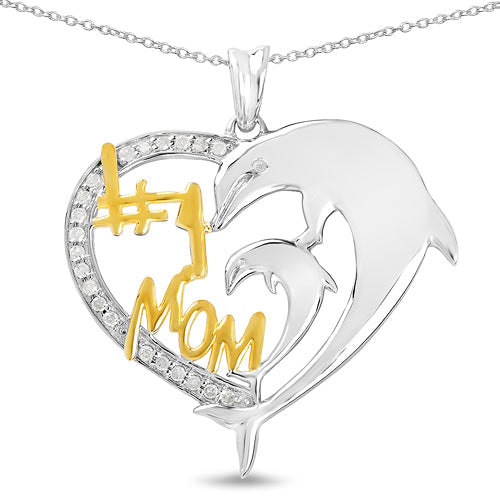 Two-Tone Plated 0.14 Carat Genuine White Diamond .925 Sterling Silver Pendant