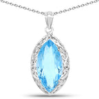 8.22 Carat Genuine Swiss Blue Topaz .925 Sterling Silver Pendant